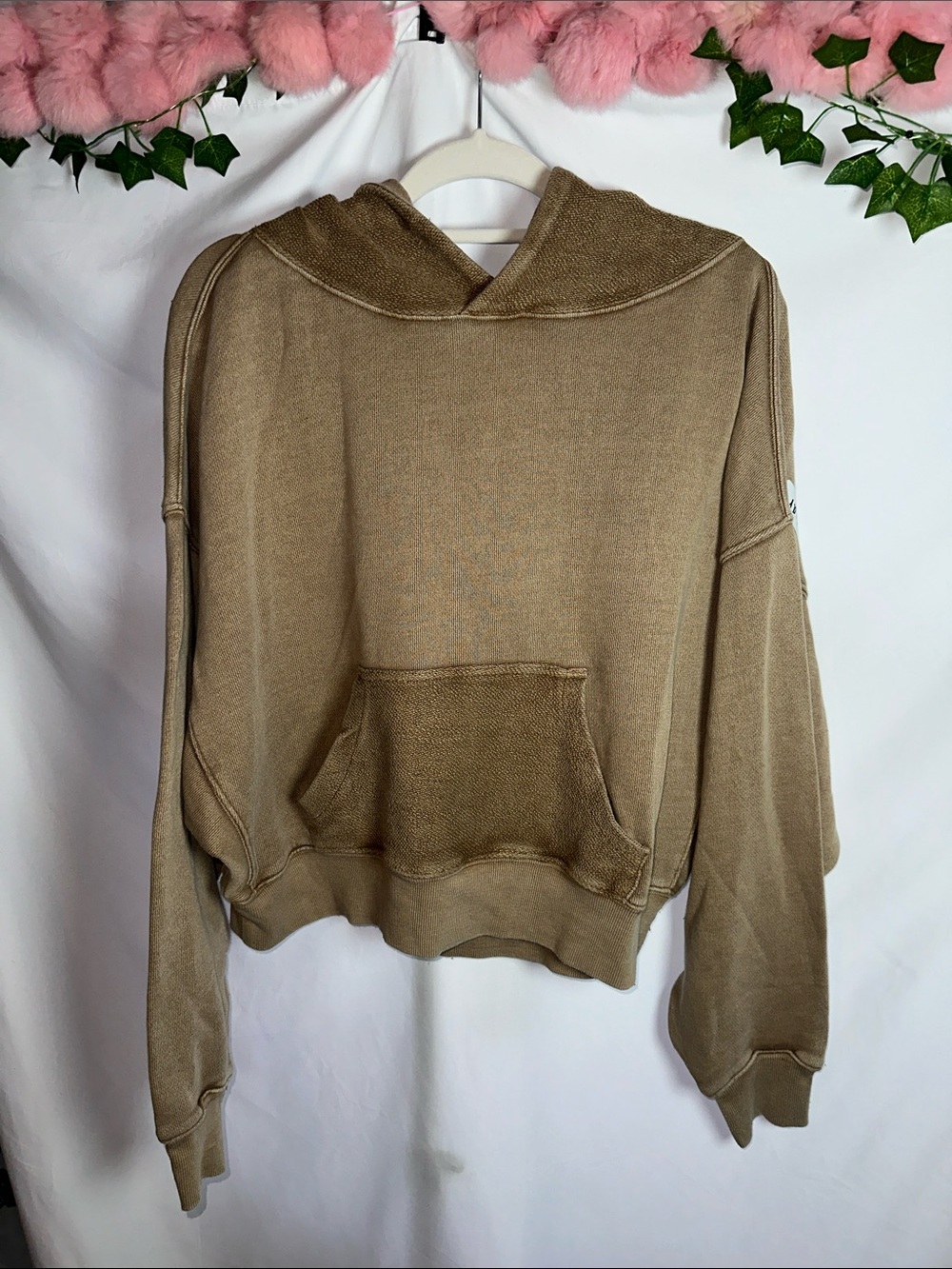 Free People Relaxed Tan Hooded Pullover Sweater